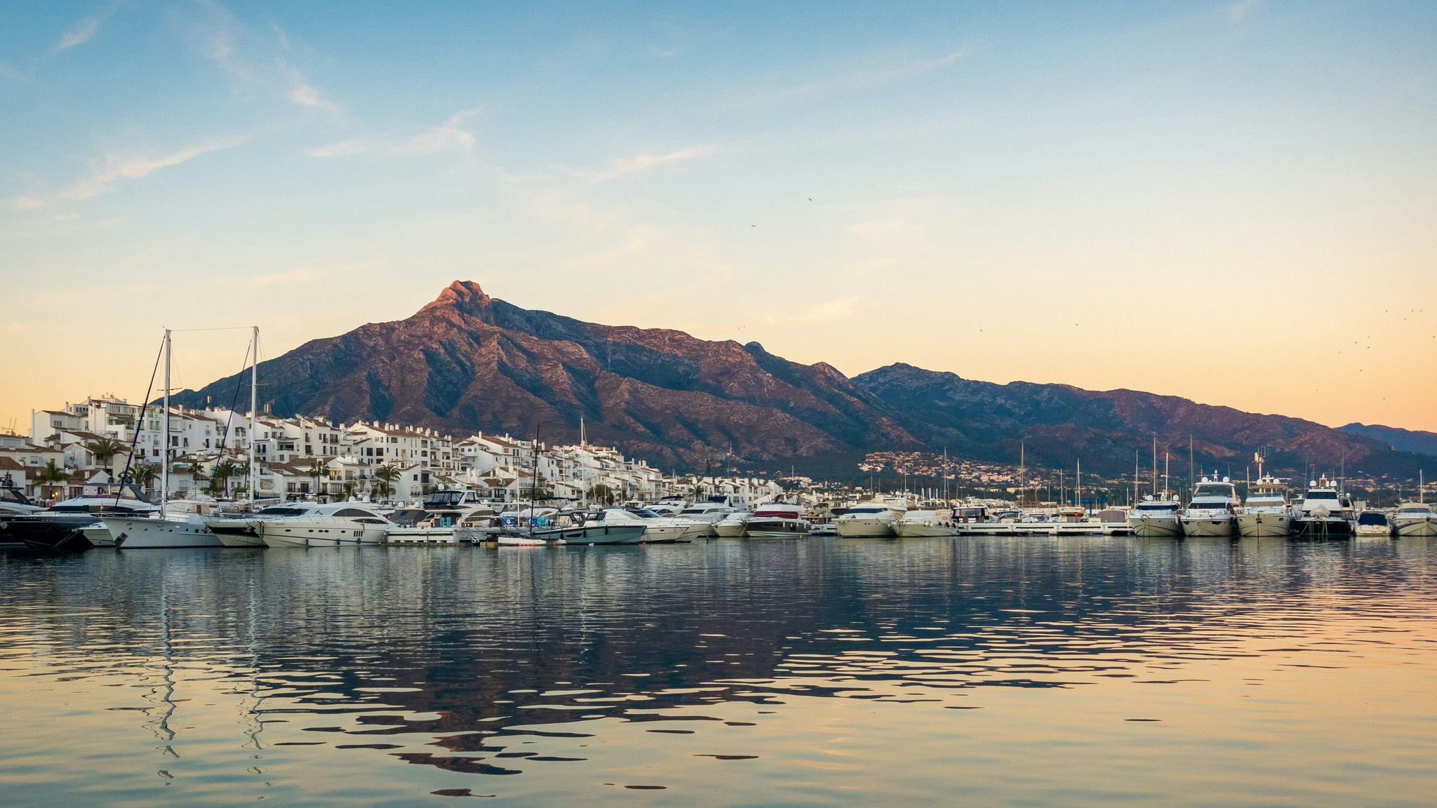Yachts moored in Marbella marina